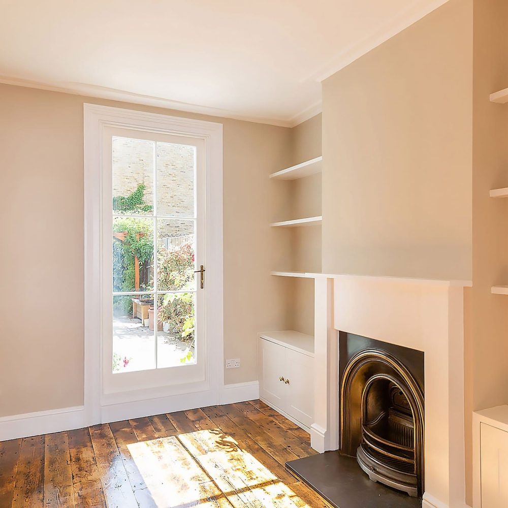 Restored Georgian interior with reclaimed flooring in Greenwich SE10, London