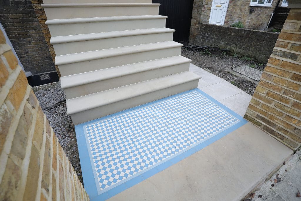 Mosaic tiles and stone steps in hard landscaping project in Greenwich SE10, London