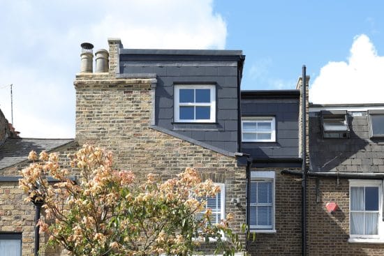 Completed L-shaped dormer loft conversion rear elevation in Greenwich SE10, London.